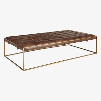 OKA Wallace Coffee Table/Ottoman - Aged Hazelnut Leather