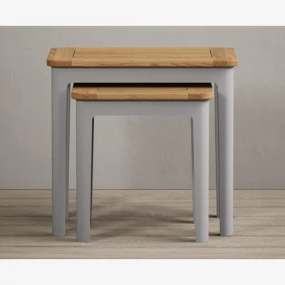 Oak&More Loxton Oak and Light Grey Painted Nest Of Tables