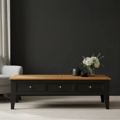 Oak&More Charlton Oak and Black Painted Extra Large 6 Drawer Coffee Table
