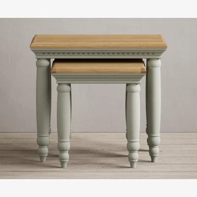 Oak&More Francis Oak and Soft Green Painted Nest Of Tables
