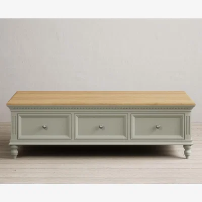 Oak&More Francis Oak and Soft Green Painted 6 Drawer Extra Large Coffee Table