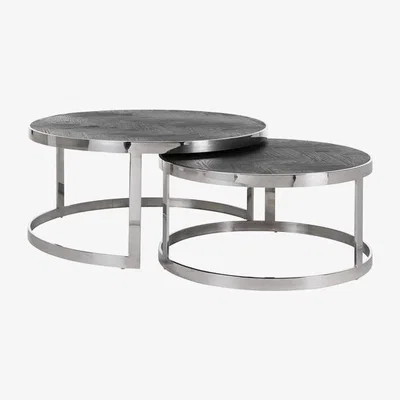 Olivia's Richmond Blackbone Set of 2 Silver Round Coffee Table
