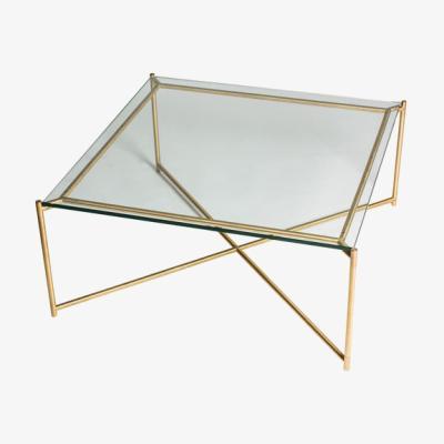 Olivia's Gillmore Iris Clear Glass Top & Brass Frame Square Coffee Table