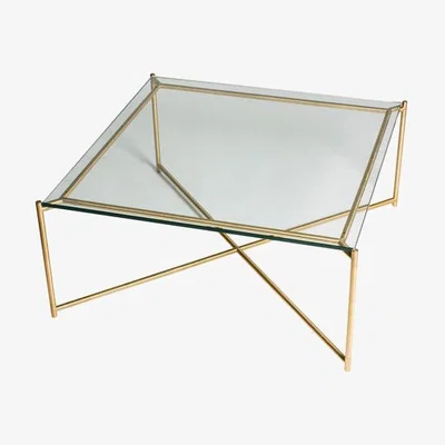 Olivia's Gillmore Iris Clear Glass Top & Brass Frame Square Coffee Table