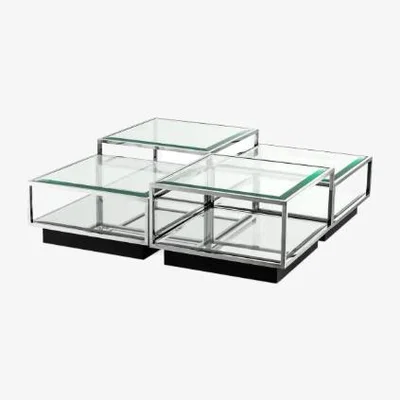 Olivia's Eichholtz Tortona Polished Stainless Steel 4 Set Coffee Table