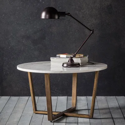 Olivia's Hudson Living Cleo Round Marble Coffee Table in Gold