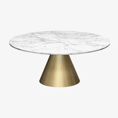 Olivia's Gillmore Oscar White Marble Top & Brass Base Round Coffee Table / Small