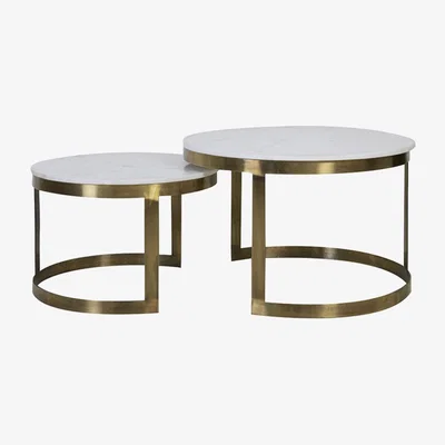 Olivia's Light & Living Set of 2 Perlato Marble & Antique Bronze Coffee Tables