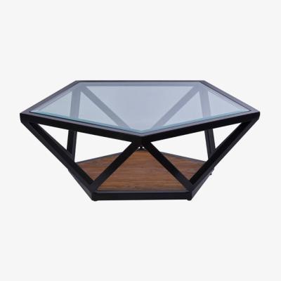 Olivia's Olivia's Cleo Pentagon Black Coffee Table Clear Glass And Teak Wood