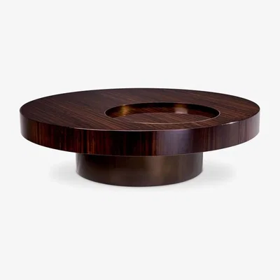 Olivia's Eichholtz Coffee Table Otus Round Eucalyptus Veneer Bronze Finish