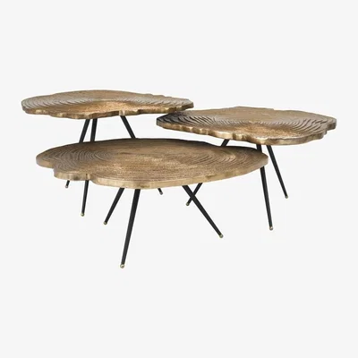 Olivia's Eichholtz Quercus Coffee Table Set of 3 in Brass Finish