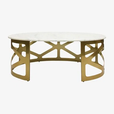 Olivia's Libra Metropolitan Finish With Off-White Marble Coffee Table Metallic Champagne
