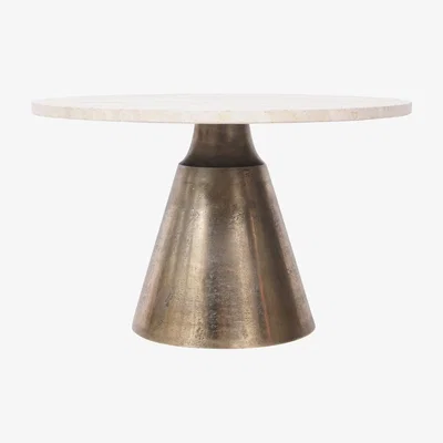 Olivia's Libra Interiors Clifton Antique Brass and Light Travertine Coffee Table / Small