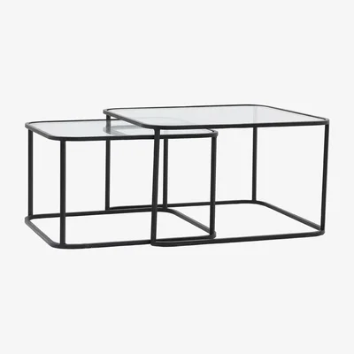 Olivia's Light & Living Lofti Coffee Table Matt Black And Clear Glass Set of 2