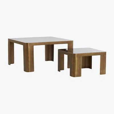 Olivia's Light & Living Set of 2 Oxe Antique Bronze & Smoked Glass Coffee Tables