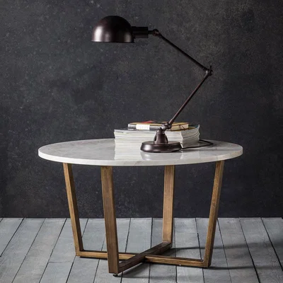 Olivia's Hudson Living Cleo Round Marble Coffee Table in Gold | Outlet