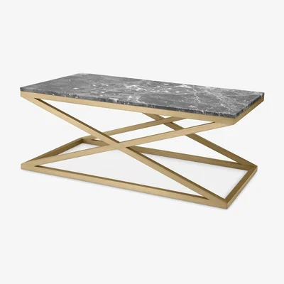 Olivia's Eichholtz Criss Cross Coffee Table in Brushed Brass Finish & Grey Marble