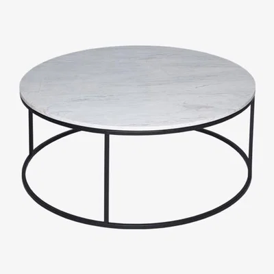 Olivia's Gillmore Kensal White Marble With Black Base Round Coffee Table
