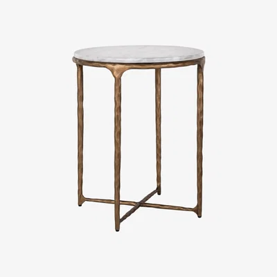 Olivia's Richmond Steel Smith Brushed Gold Legs and White Marble Top Round Coffee Table