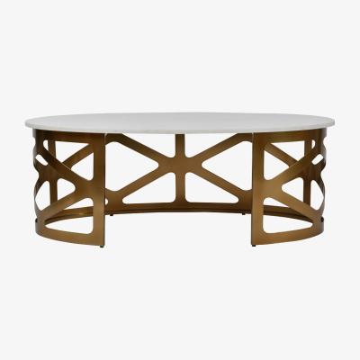 Olivia's Libra Luxurious Glamour Collection - Metropolitan Coffee Table Satin Bronze Finish With Off-White Marble