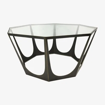 Olivia's Libra Catalan Bronze Gilded with Glass Top Coffee Table