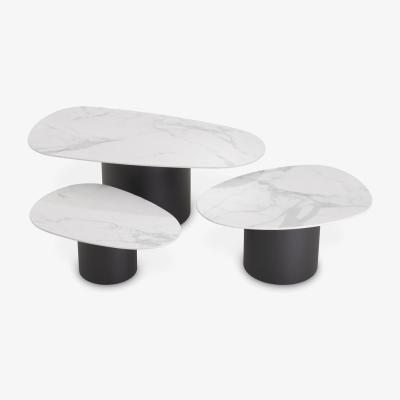 Olivia's Eichholtz Set of 3 Zane Coffee Tables in White Ceramic Marble