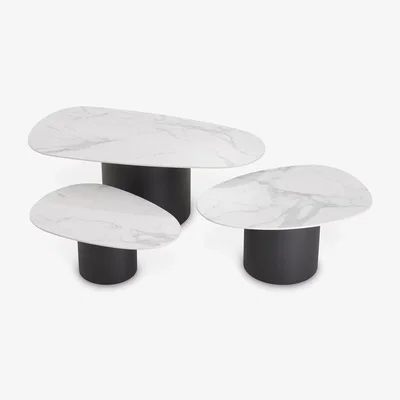 Olivia's Eichholtz Set of 3 Zane Coffee Tables in White Ceramic Marble