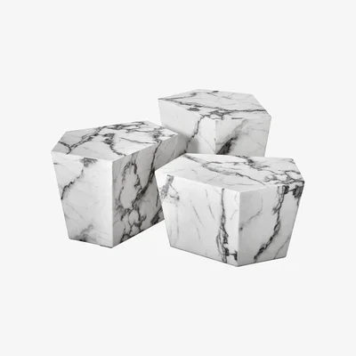 Olivia's Eichholtz Prudential Coffee Table Set of 3 in White Faux Marble