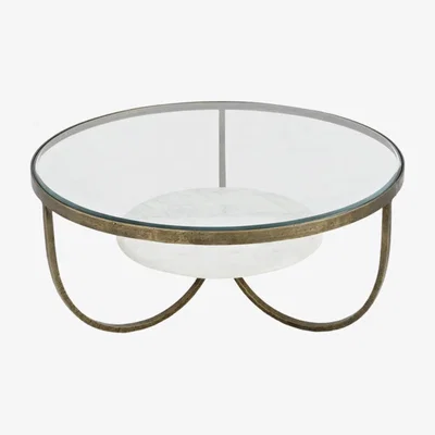 Olivia's Libra Nolita Marble/Iron Coffee Table White/Antique Gold