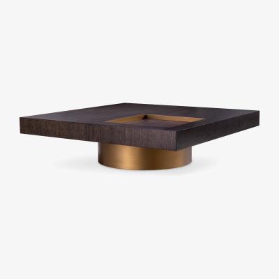 Olivia's Eichholtz Otus Coffee Table Otus Square Mocha Oak Veneer Brushed Brass Finish