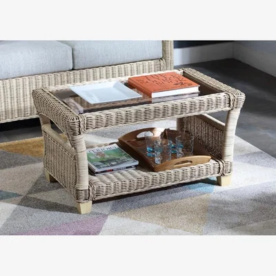 Downtown Desser Corsica Coffee Table and Glass In Wicker
