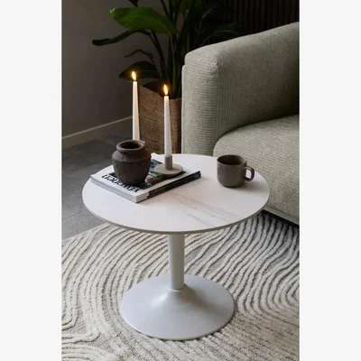 Downtown Malta Ceramic Round Coffee Table - White - 90cm Diameter