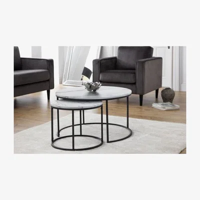 Downtown Julian Bowen Bellini Round Nesting Coffee Table - White Marble
