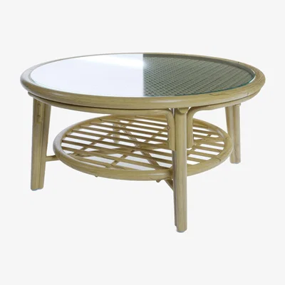 Downtown Daro Dingley 80cm Glass Top Round Coffee Table In LightWood