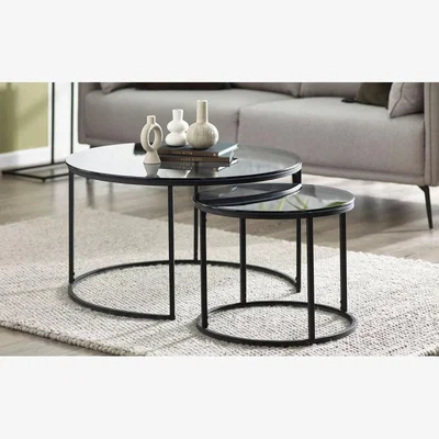 Downtown Julian Bowen Chicago Round Nesting Coffee Tables - Smoked Glass In SmokedGlass
