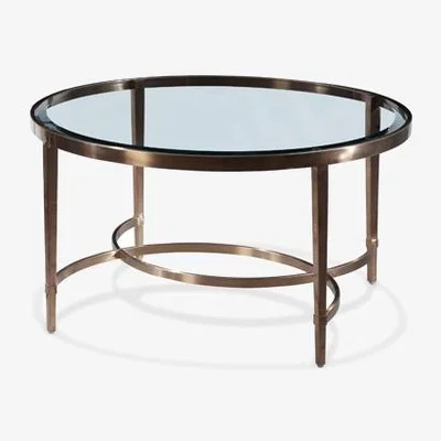 Downtown Downtown Ritz Circular Glass Coffee Table, Brass