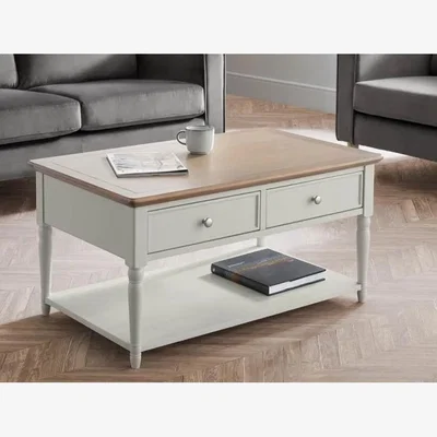 Downtown Julian Bowen Provence 2 Drawer Coffee Table - Grey/Limed Oak In Grey/Wood