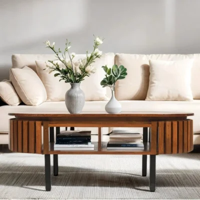 OAT Home Glenariff Wooden Slatted Rectangular Coffee Table