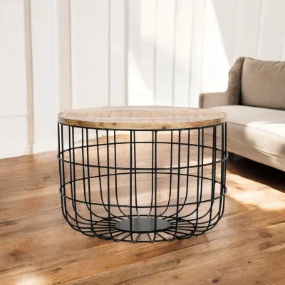 OAT Home Wicklow Wooden Round Metal Wire Coffee Table
