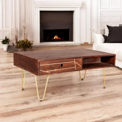 OAT Home Limerick Wooden Dark Gold 1 Drawer Coffee Table