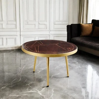 OAT Home Limerick Wooden Dark Gold Round Coffee Table