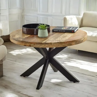 OAT Home Wicklow Wooden Round Metal Spider Legs Coffee Table