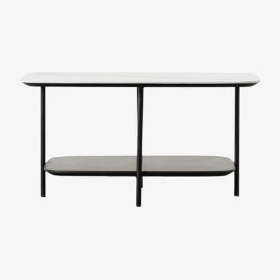 Perch and Parrow Keepsies Coffee Table in White Faux  Marble, Large