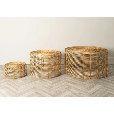 Perch and Parrow Arbour Rattan Coffee Table, Set of Three