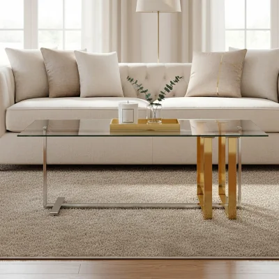 Pagazzi Alvea Clear Glass Coffee Table with Gold and Silver Finish Frame