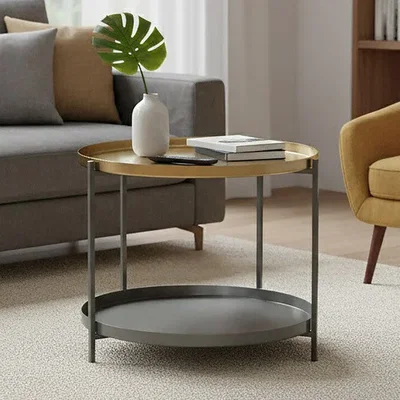 Pagazzi Korba Grey and Matt Gold Finish 2 Tier Coffee Table