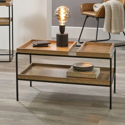 Pagazzi Gallery Wood Veneer and Black Metal Coffee Table