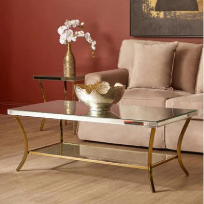 Pagazzi Kensington Townhouse Mirrored Coffee Table with Gold Finish Legs