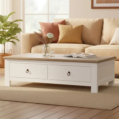 Pagazzi Hampstead White and Oak Wood 2 Drawer Coffee Table