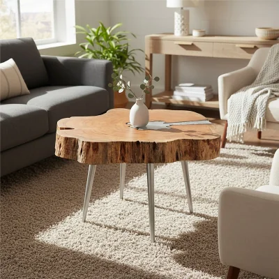 Pagazzi Almora Acacia Wood Log Coffee Table with Live Edge